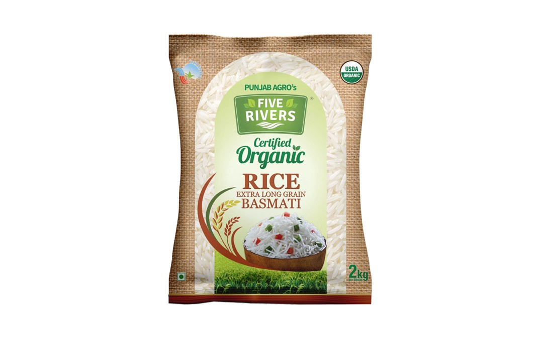 Five Rivers Certified Organic Rice Extra Long Grain Basmati  Pack  2 kilogram
